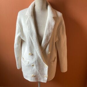 J. Crew Elegant Wool Cream Double-Breasted Sweater Jacket